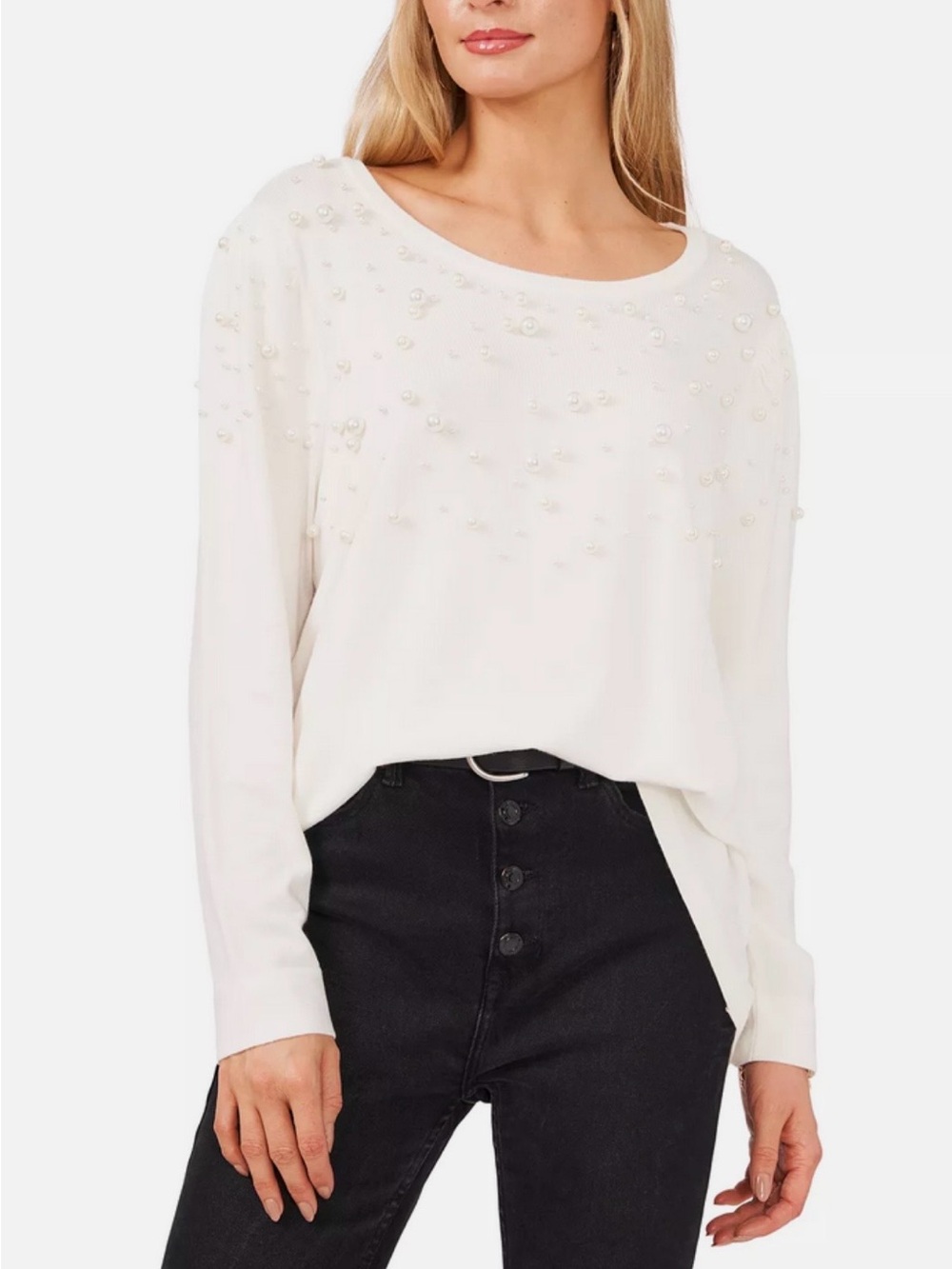 Vince Camuto White Pearl Embellished Sweater Holiday Bridal Medium